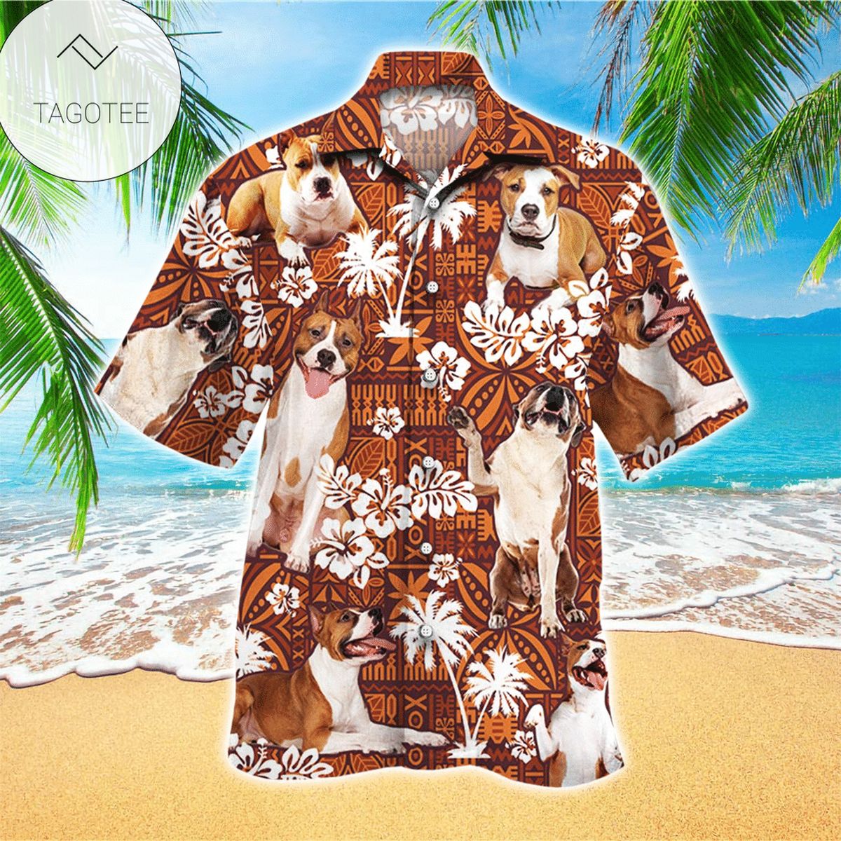 Staffordshire Bull Terrier Vacation Hawaiian Shirt For Men With Vibrant Colors And Textures