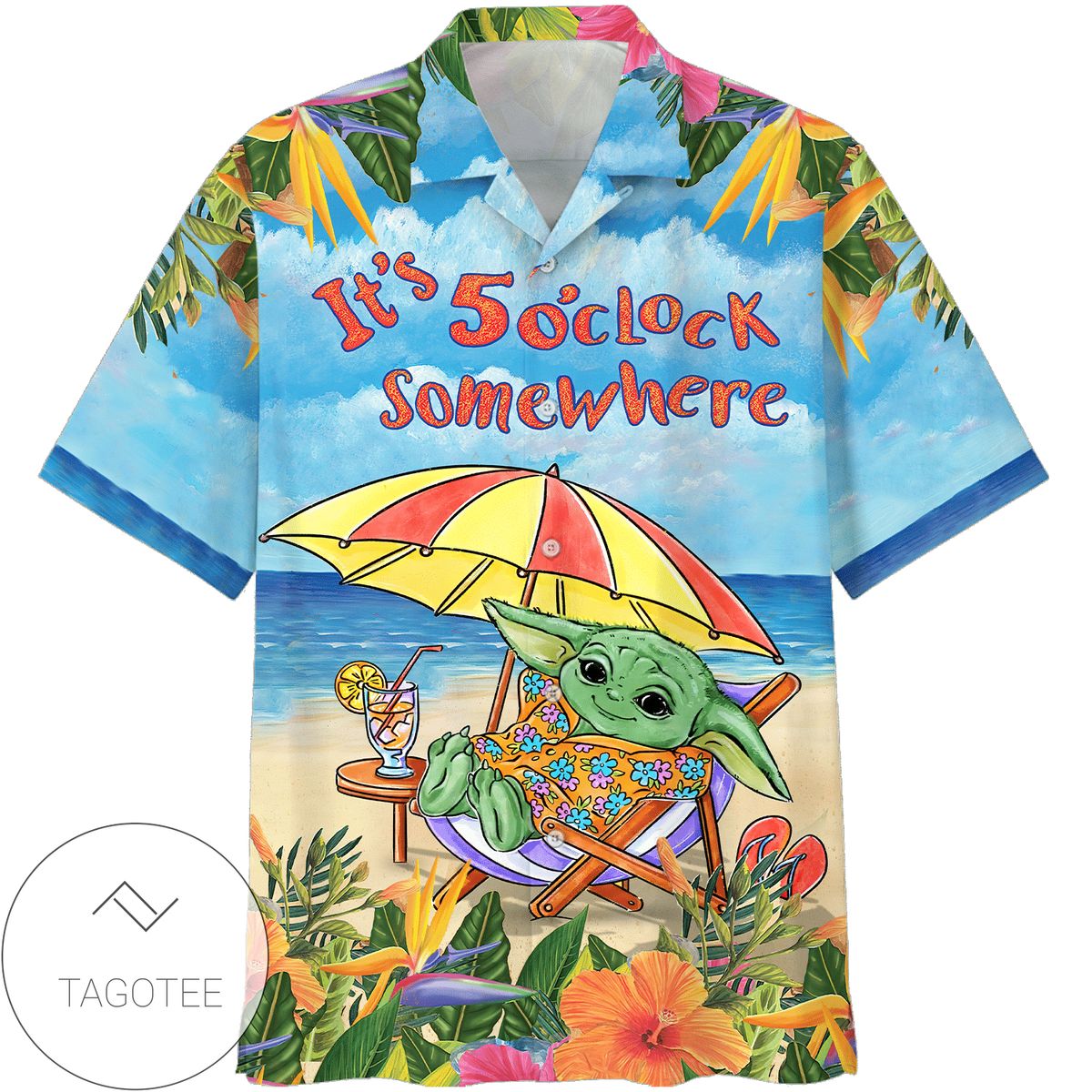 Star War Disney Baby Yoda Beach Vibes Only Hawaiian Graphic Print Short Sleeve Hawaiian Casual Shirt