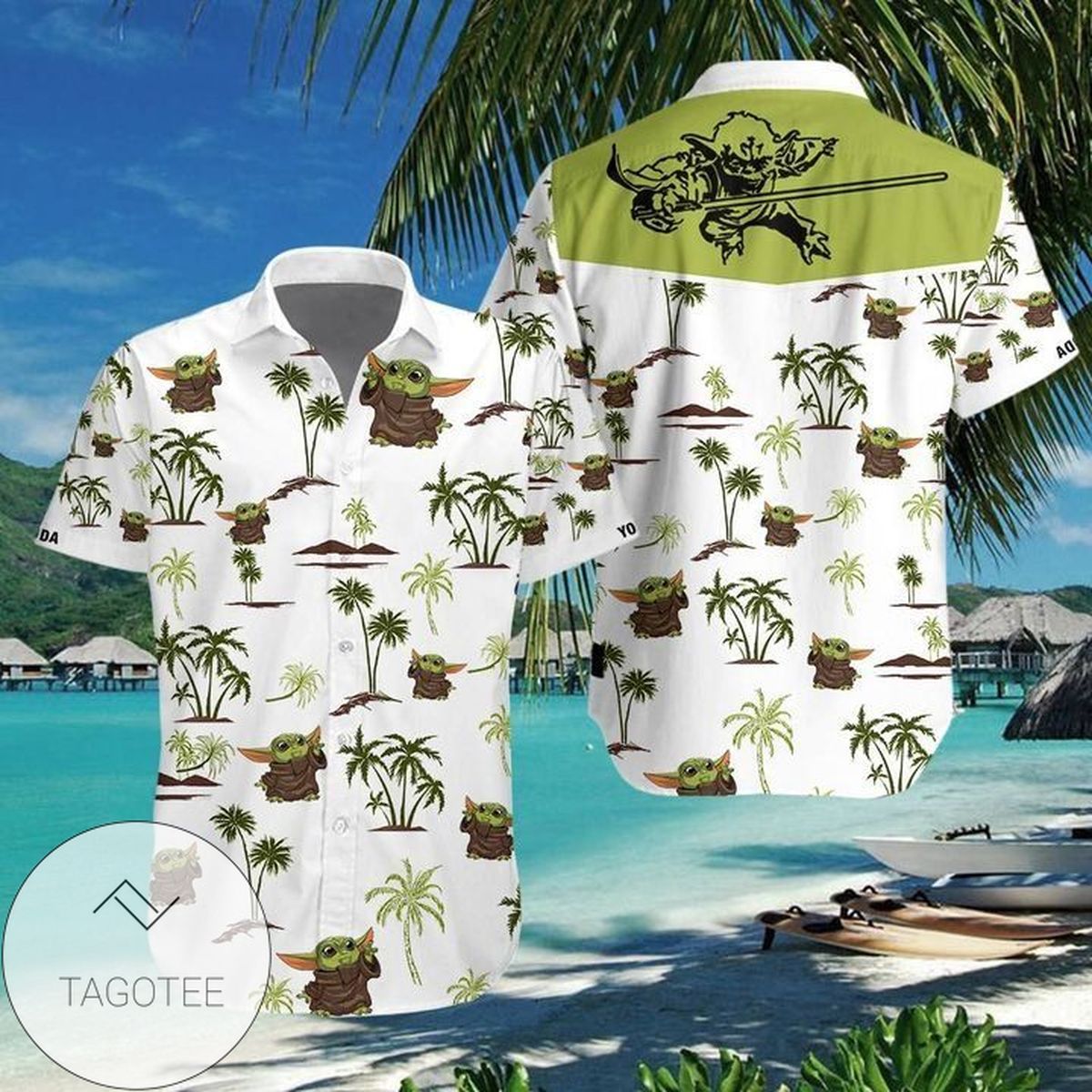 Star Wars Baby Yoda Hawaiian II Graphic Print Short Sleeve Hawaiian Casual Shirt