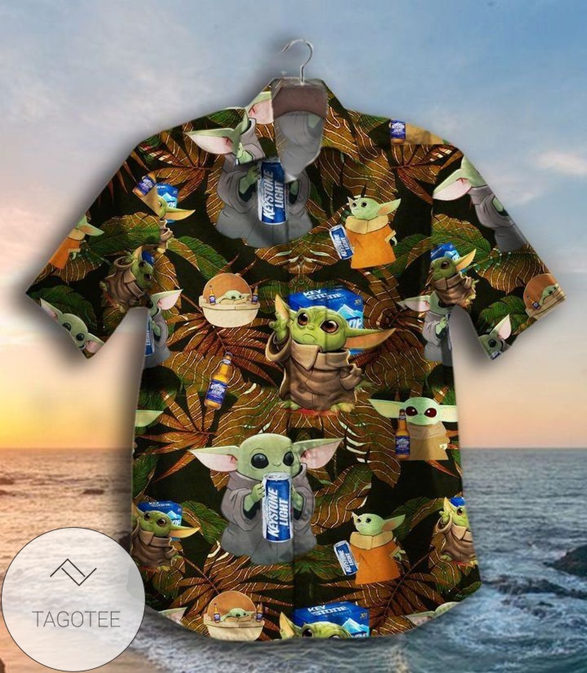 Star Wars Baby Yoda Hawaiian VII Graphic Print Short Sleeve Hawaiian Casual Shirt