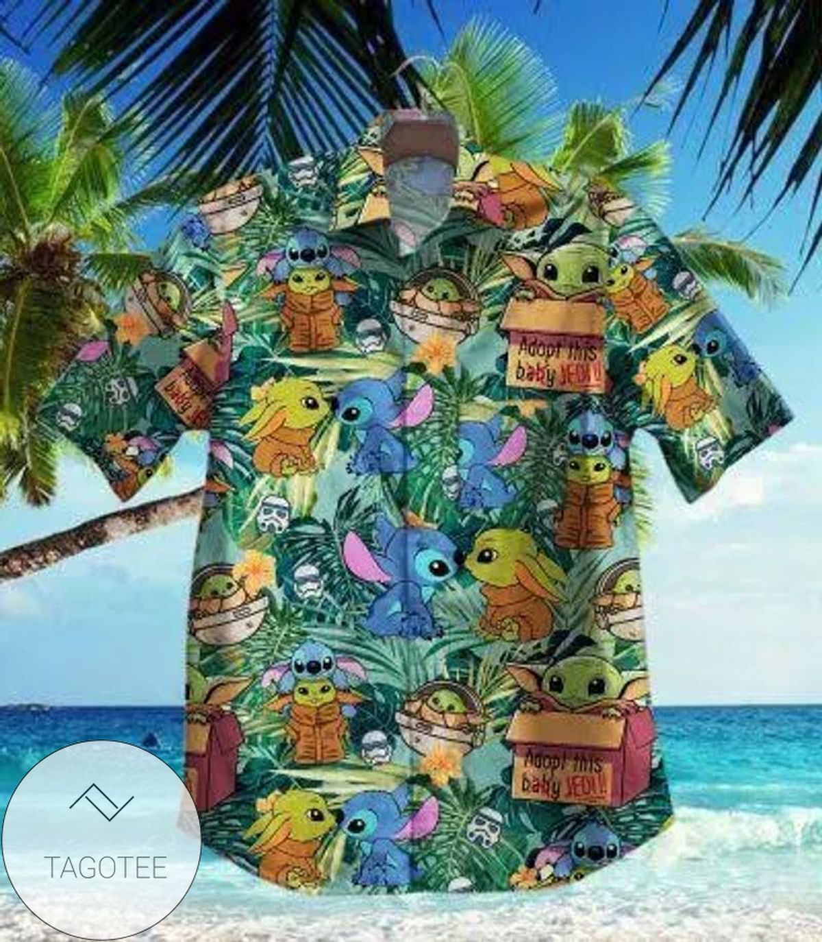 Star Wars Baby Yoda Hawaiian VIII Graphic Print Short Sleeve Hawaiian Casual Shirt