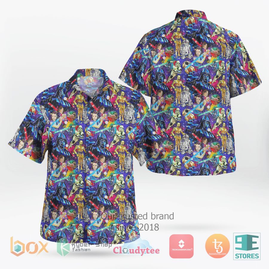 Star Wars Characters Blue Flower Pattern Hawaiian Shirt