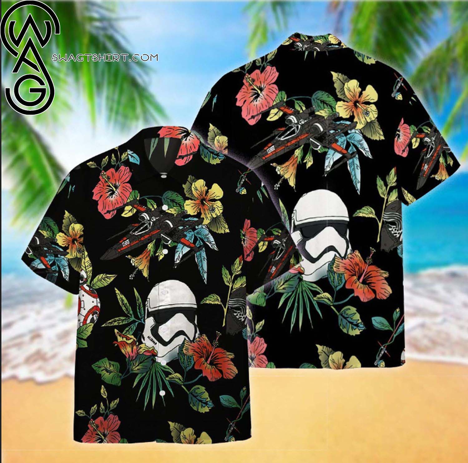 Star Wars Blue Flower Pattern Full Printing Hawaiian Shirt