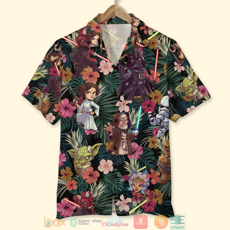 Star Wars Characters Blue Flower Pattern Hawaiian Shirt