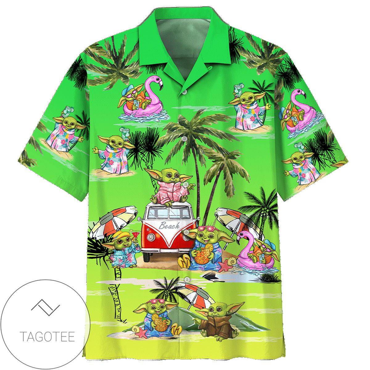 Star Wars Disney Baby Yoda Hawaiian Graphic Print Short Sleeve Hawaiian Casual Shirt