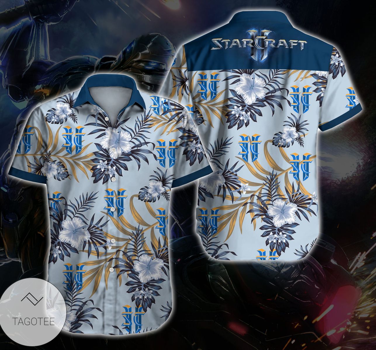 StarCraft Hawaiian Graphic Print Short Sleeve Hawaiian Casual Shirt