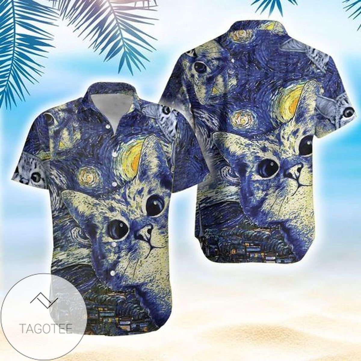 Starry Cat Christmas Hawaiian Shirt