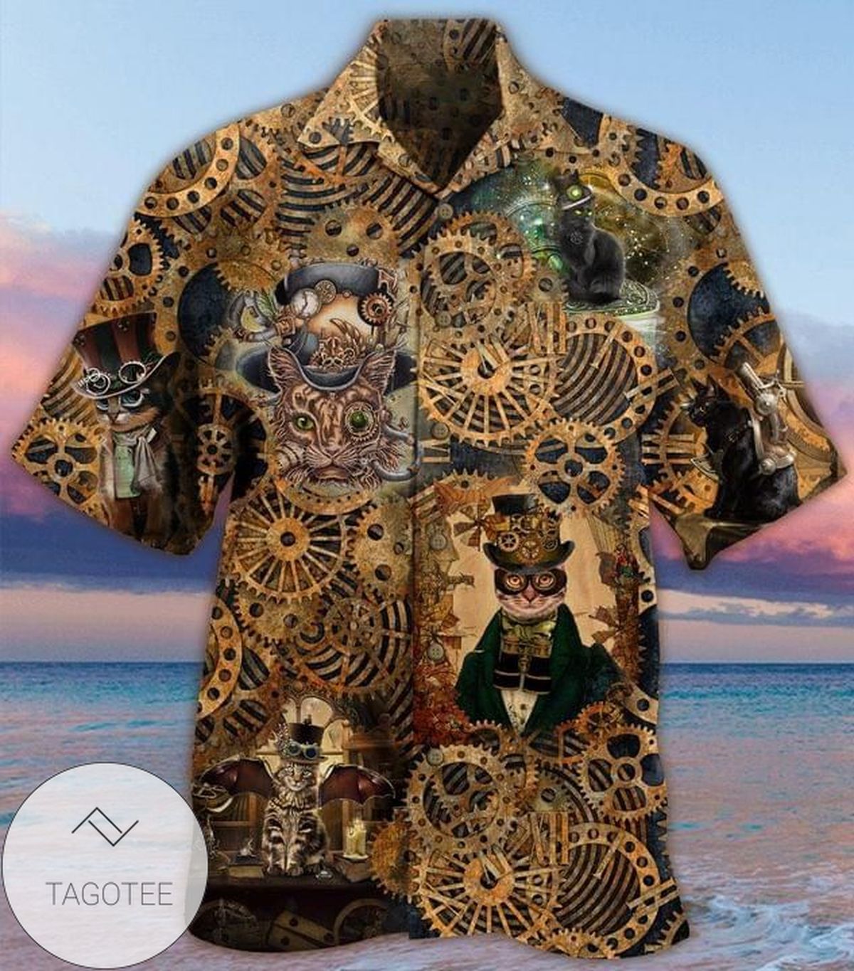 Steampunk Birds Aloha Hawaiian Graphic Print Short Sleeve Hawaiian Shirt