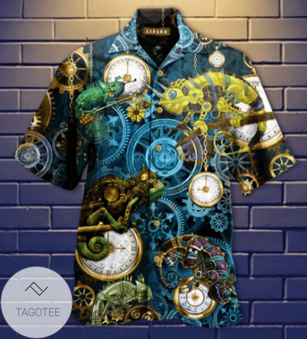 Steampunk Cat Print Short Sleeve Hawaiian Casual Shirt