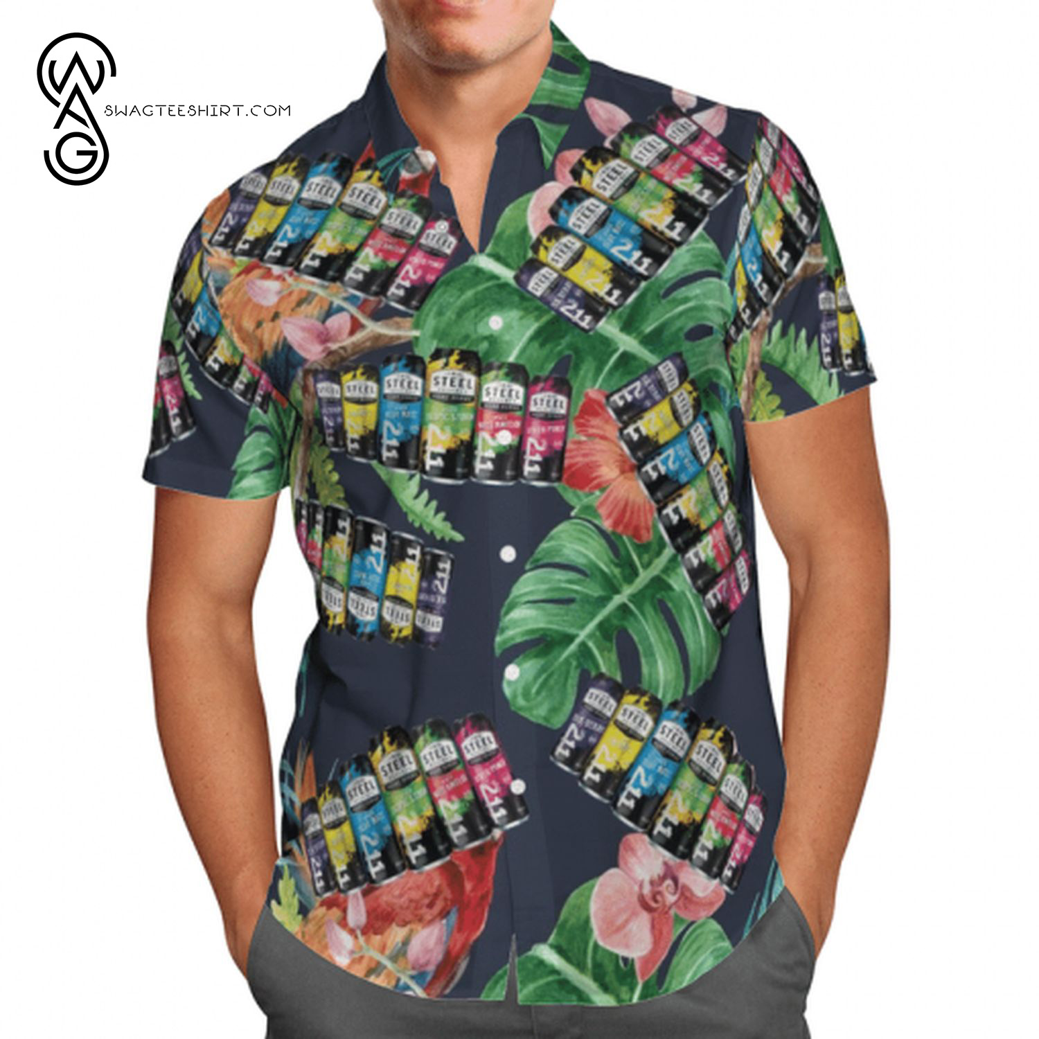 Stella Artois Palm Tree All Over Print Summer Vacation Hawaiian Shirt