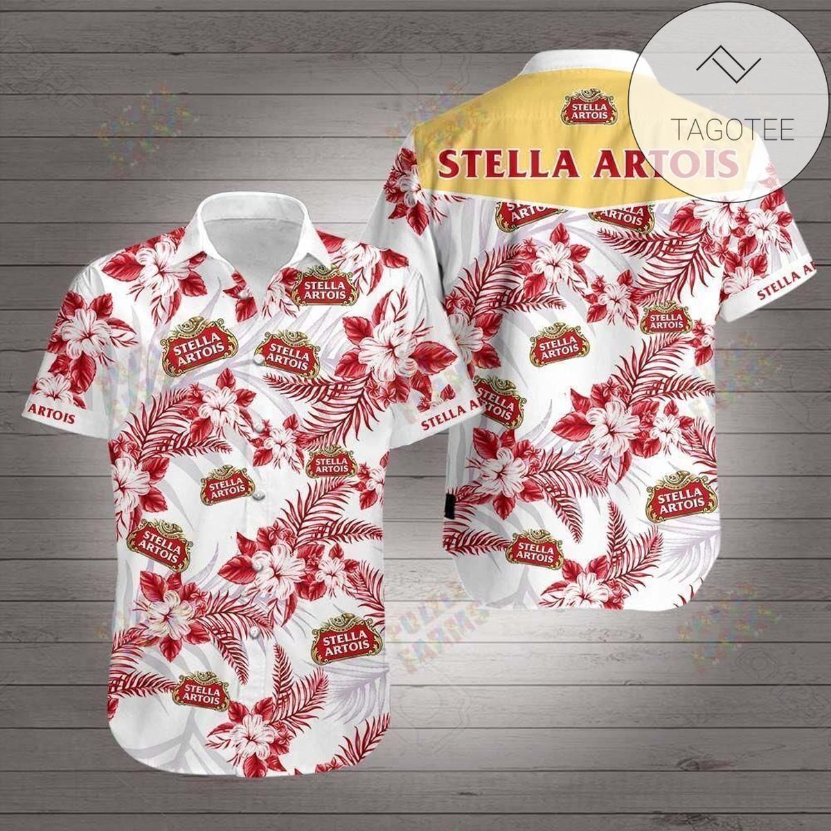 Stella Artois U Hawaiian Graphic Print Short Sleeve Hawaiian Casual Shirt