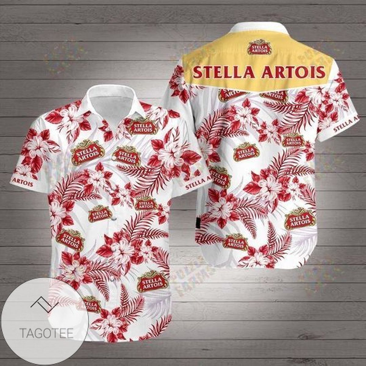 Stella Artois U Hawaiian Graphic Print Short Sleeve Hawaiian Casual Shirt