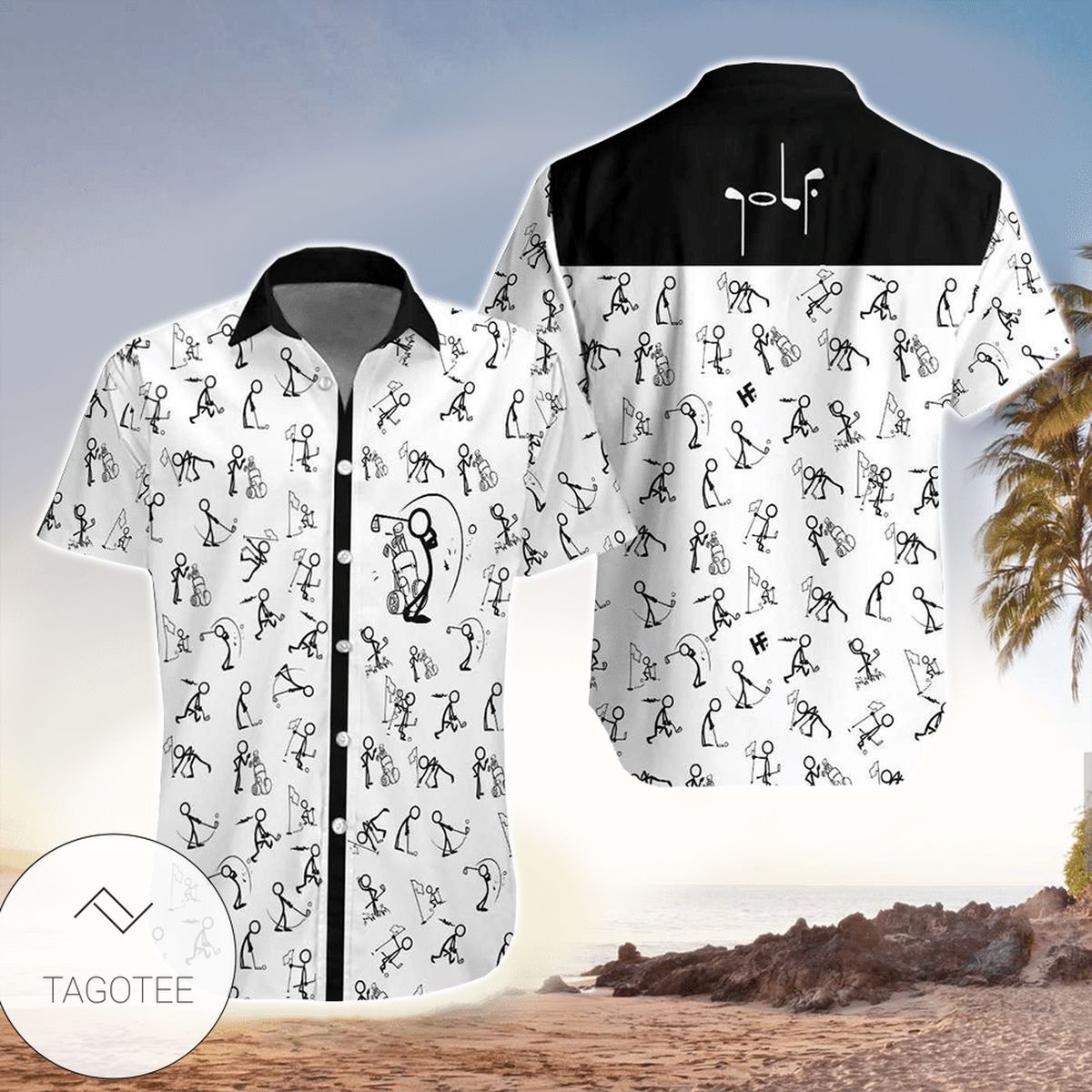 Stickfigures Playing Golf Hawaiian Aloha Shirts