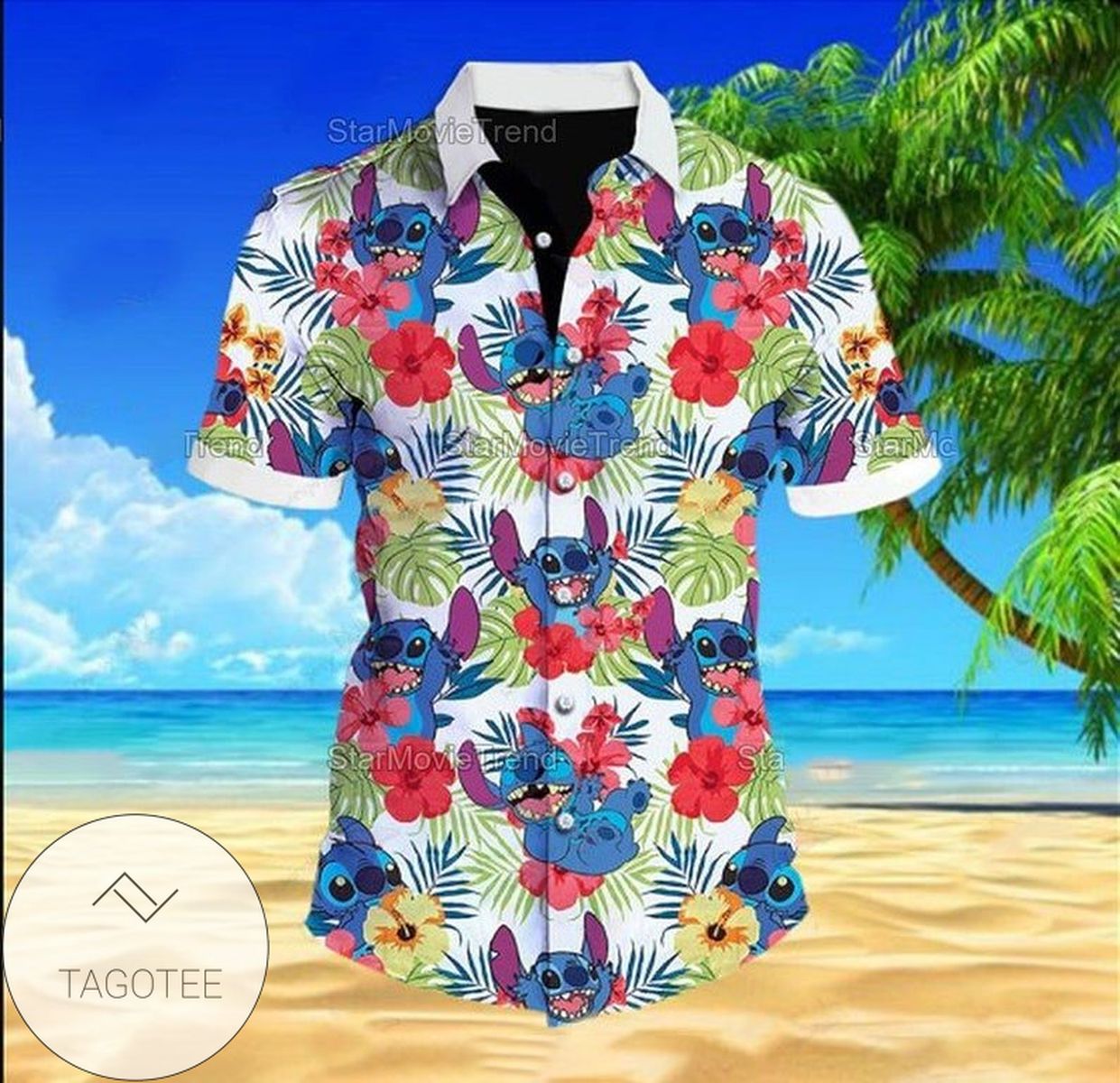 Stitch Loves Angel Cartoon Lilo And Stitch For men And Women Graphic Print Short Sleeve Hawaiian Casual Shirt