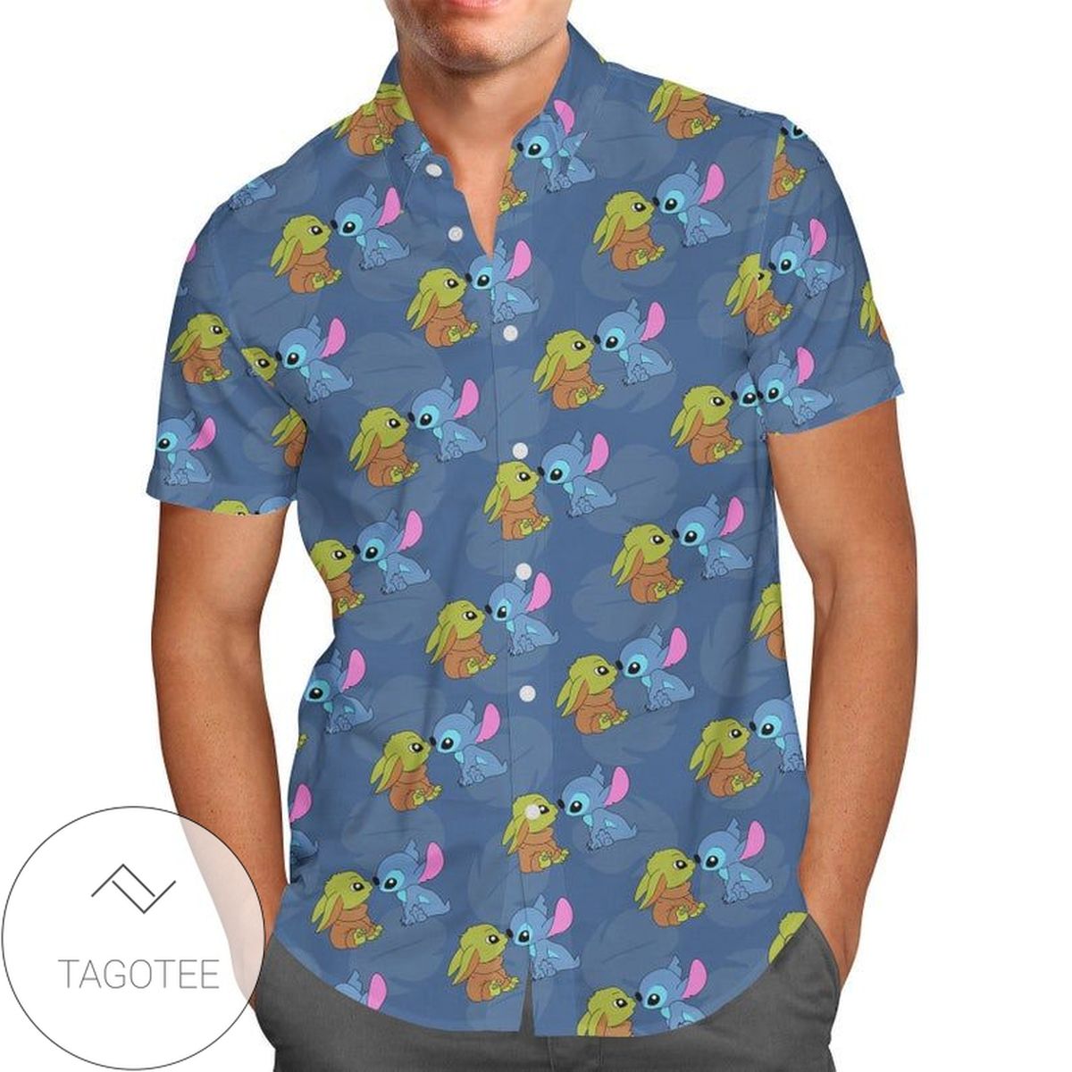 Stitch Loves Angel Cartoon Lilo And Stitch For men And Women Graphic Print Short Sleeve Hawaiian Casual Shirt