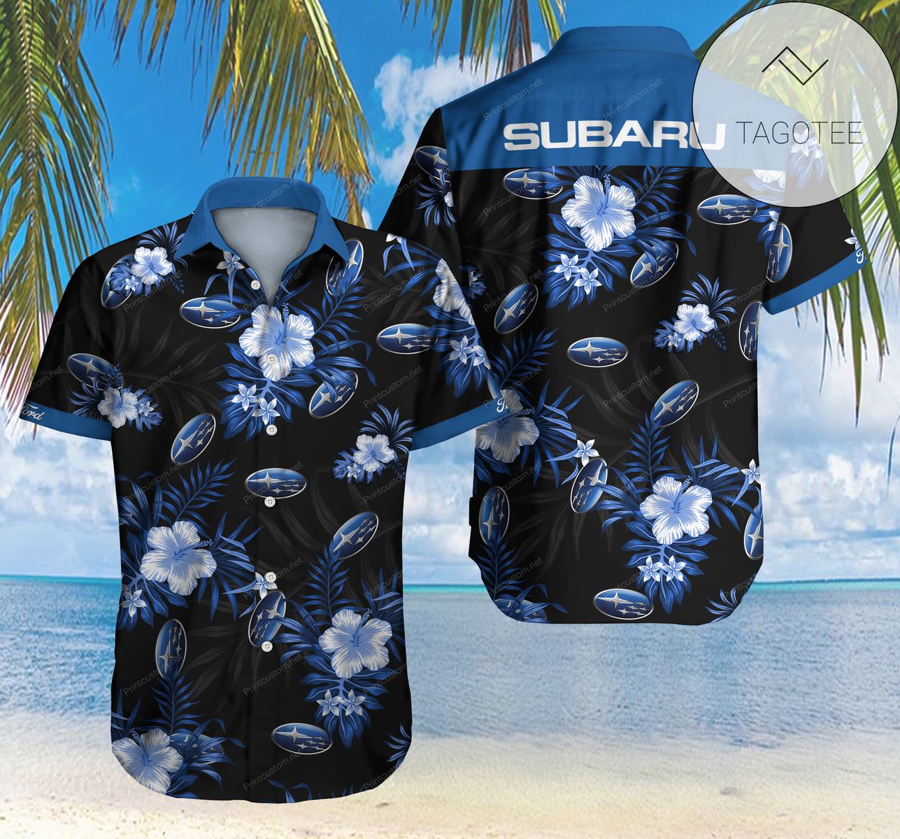 Subaru Hawaiian Graphic Print Short Sleeve Hawaiian Casual Shirt