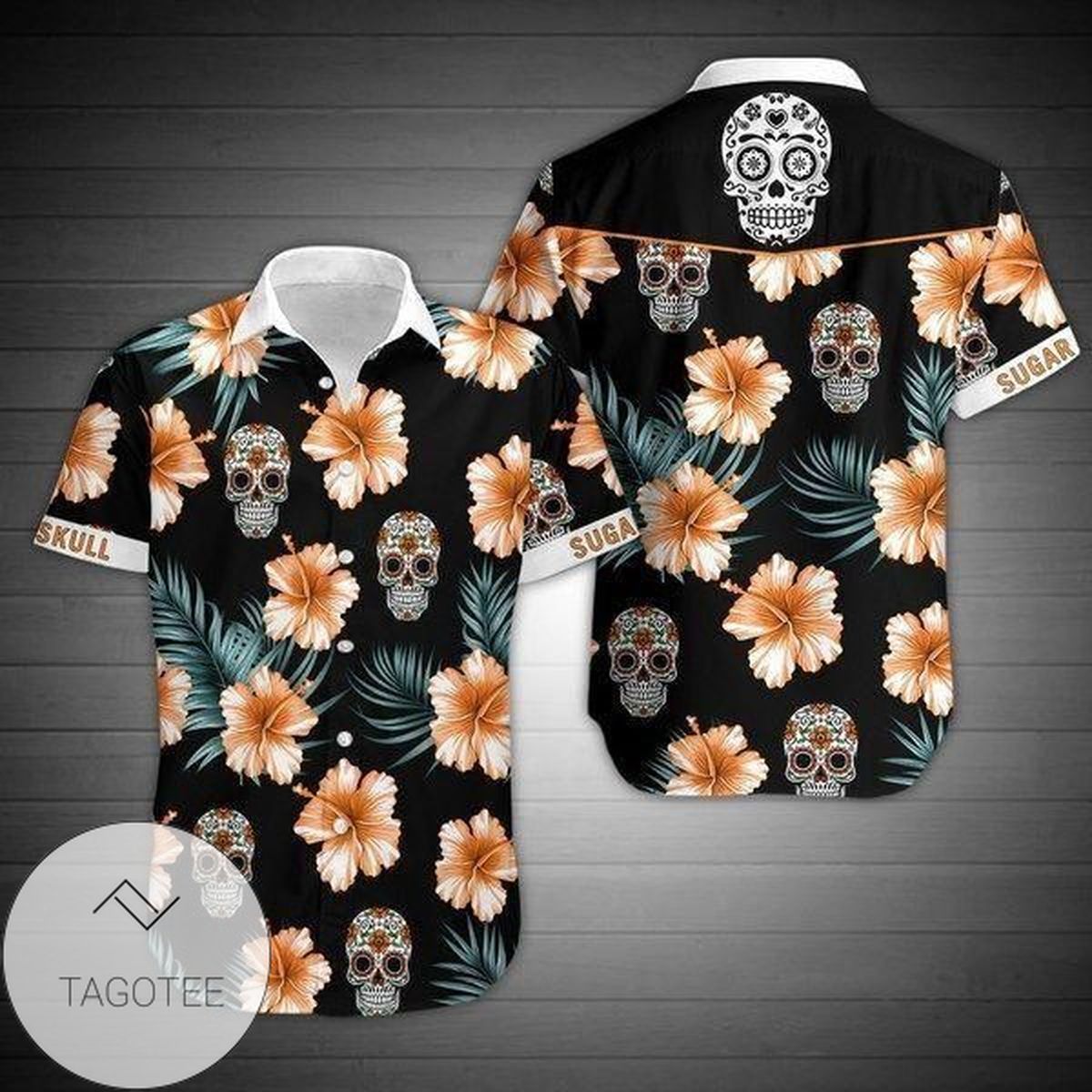 Sugar Skull Calavera Guns And Roses Unisex Hawaiian Aloha Shirts