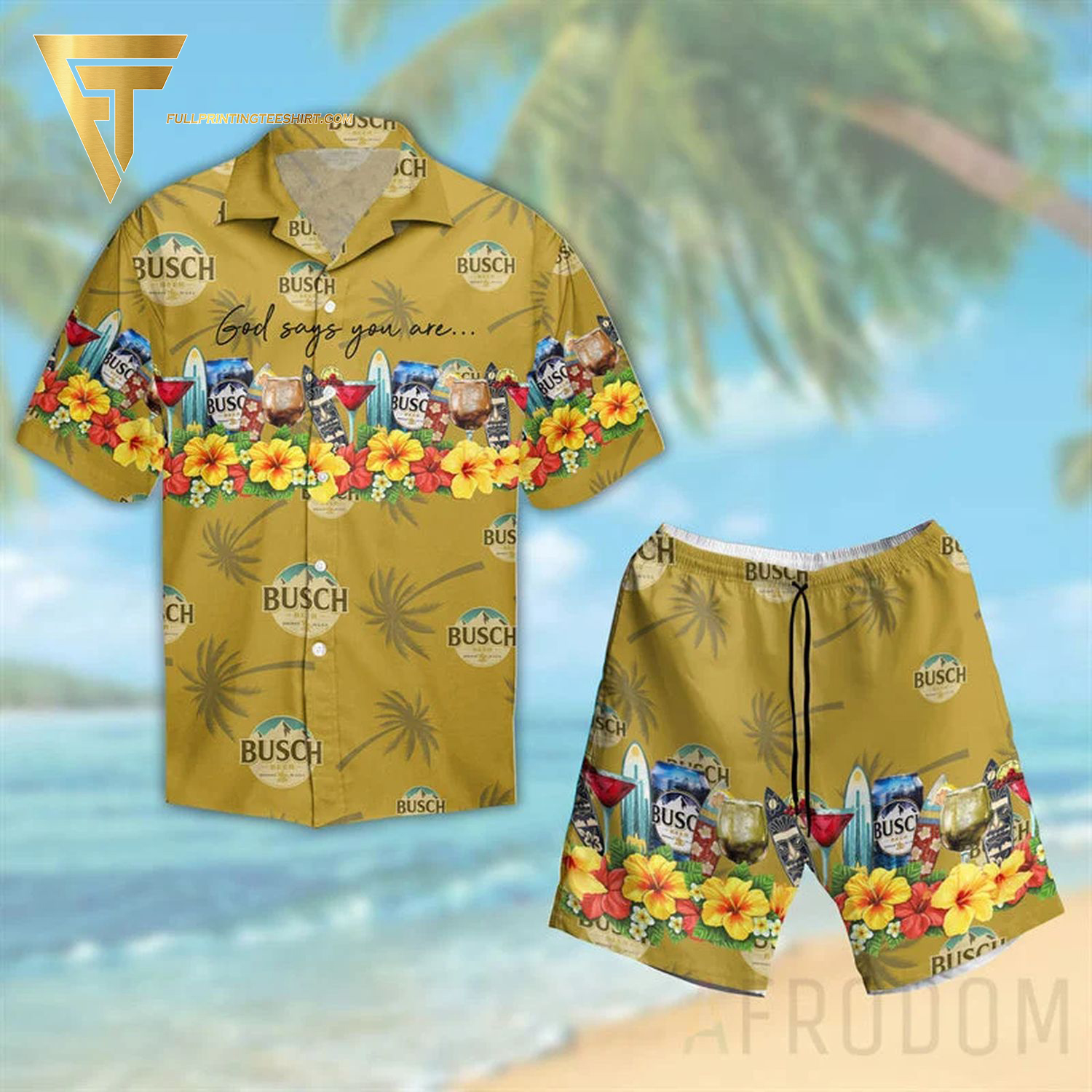 Tropical US army uh-1 huey all over print hawaiian shirts and beach shorts