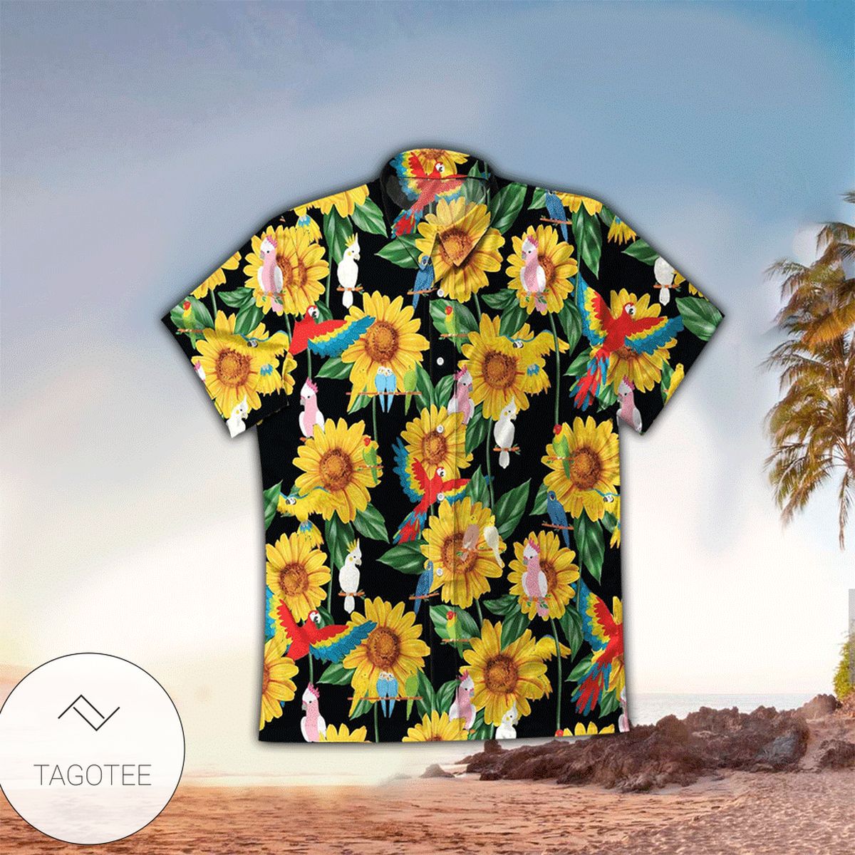 Sunflower Parrot Hawaiian Aloha Shirts