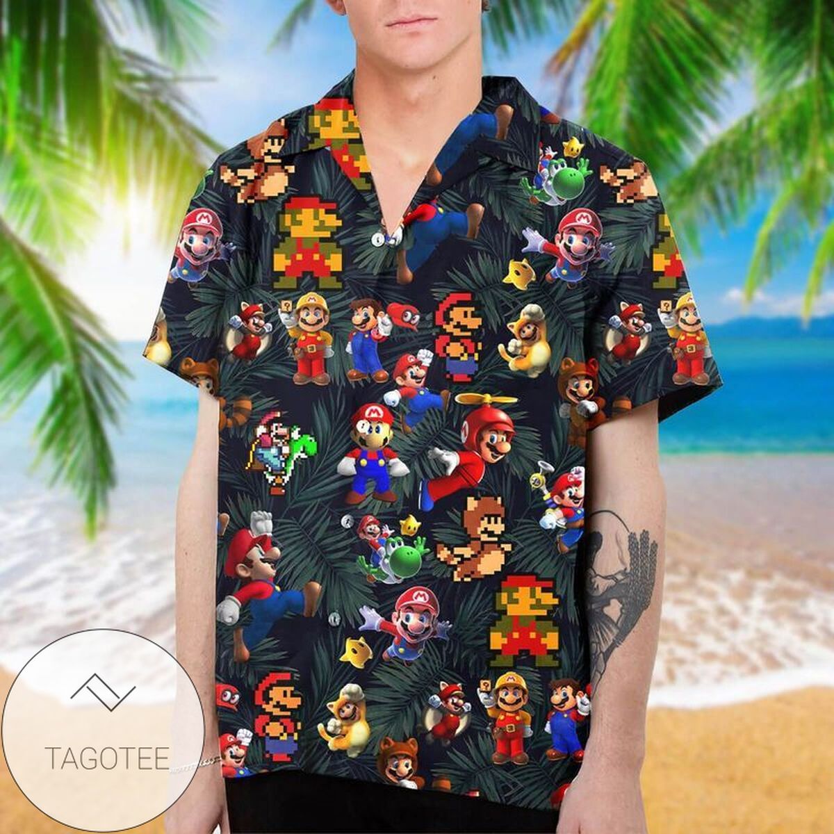 Super Mario Hello Titty For Men And Women Graphic Print Short Sleeve Hawaiian Casual Shirt