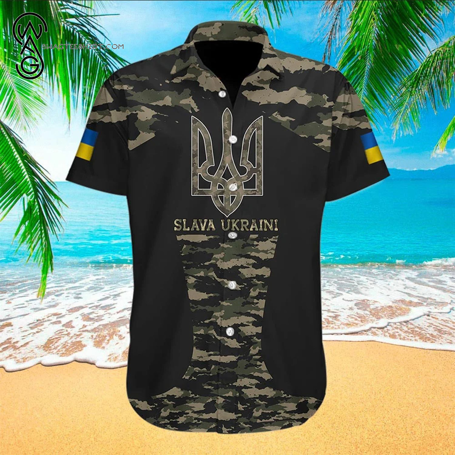 Surfing Palm Trees Background Full Printing Hawaiian Shirt