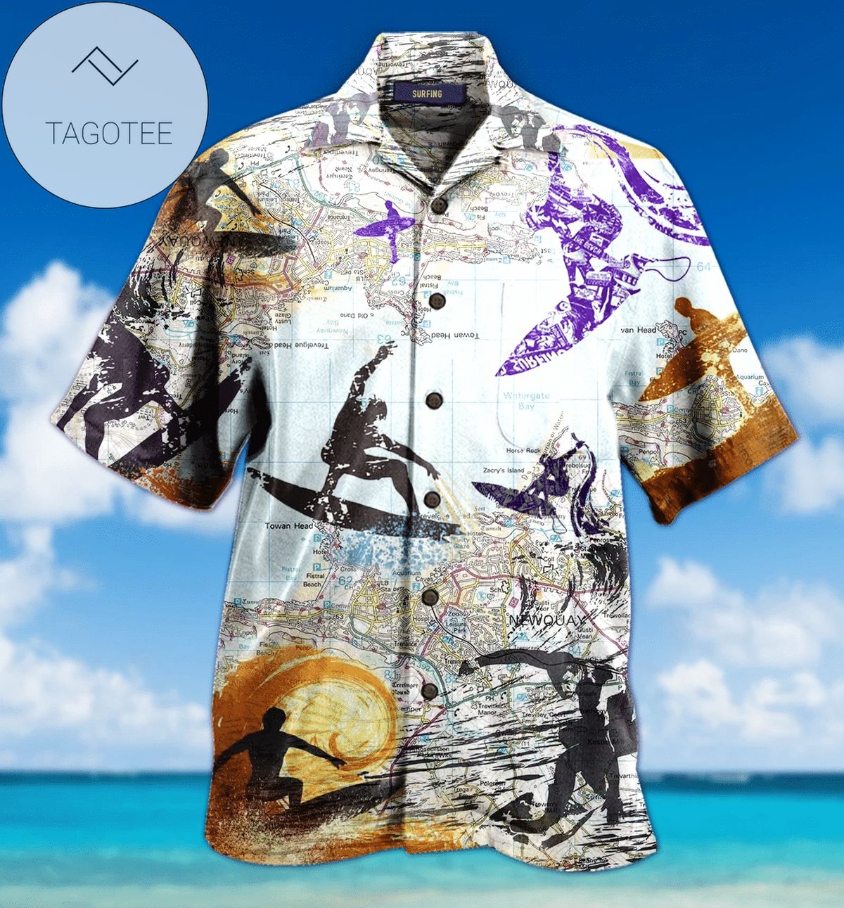 Surfing T-Rex Dinosaur Hawaiian Shirt