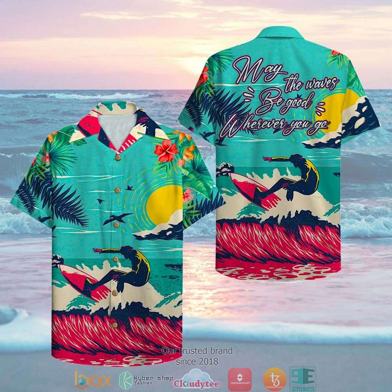 Surfing Palm Trees Background Hawaiian Shirt