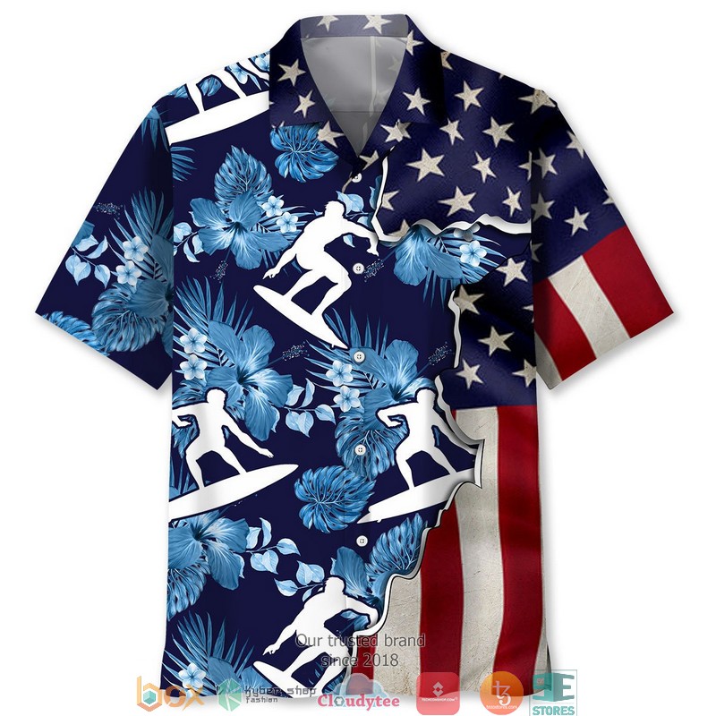 Surfing Palm Trees Background Hawaiian Shirt