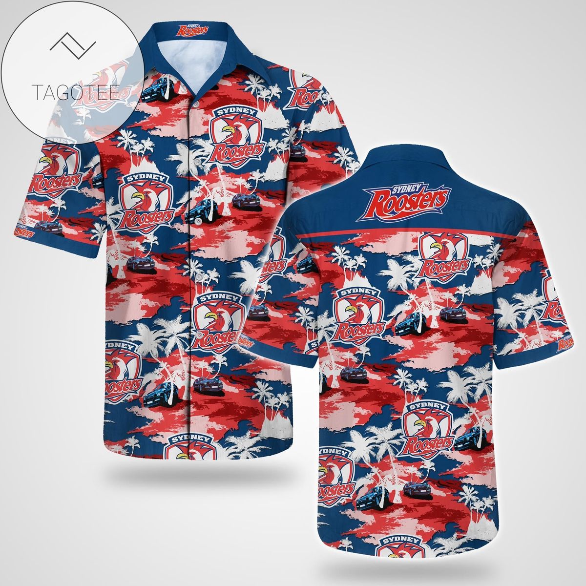 Sydney Roosters All Over Print Summer Short Sleeve Hawaiian Beach Shirt – Light Pink