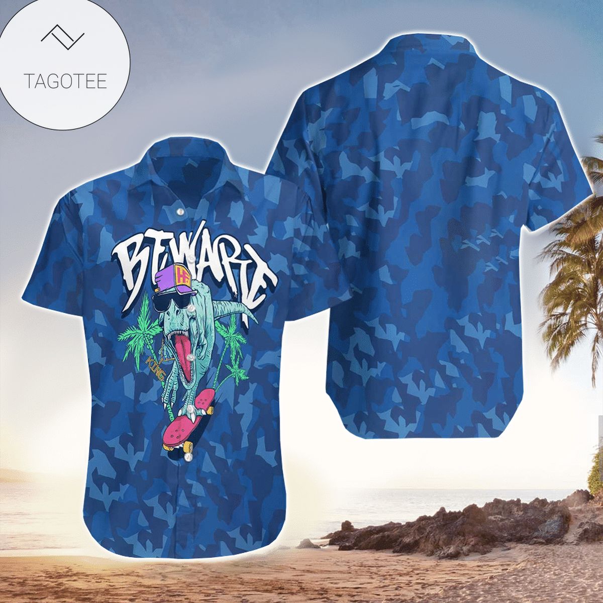 T-rex On Vacation Tropical Polyester Hawaiian Shirt