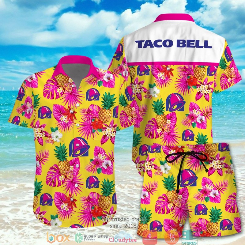 Taco Bell Violet Hibiscus Hawaiian Shirt