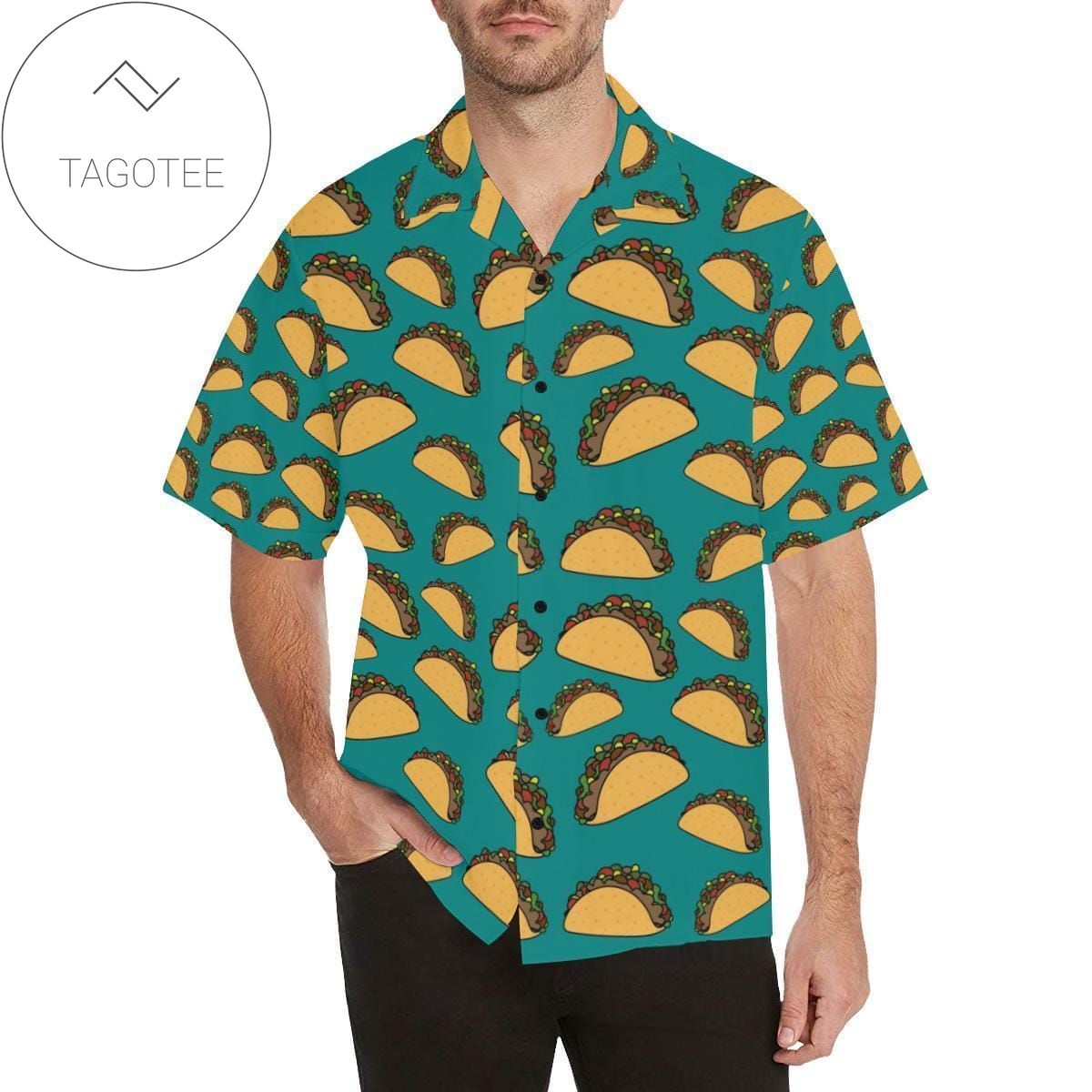 Tacos Hawaiian Graphic Print Short Sleeve Hawaiian Casual Shirt