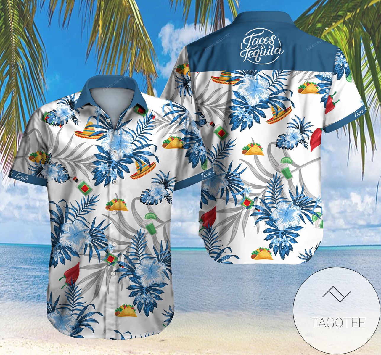 Tacos Hawaiian Graphic Print Short Sleeve Hawaiian Casual Shirt