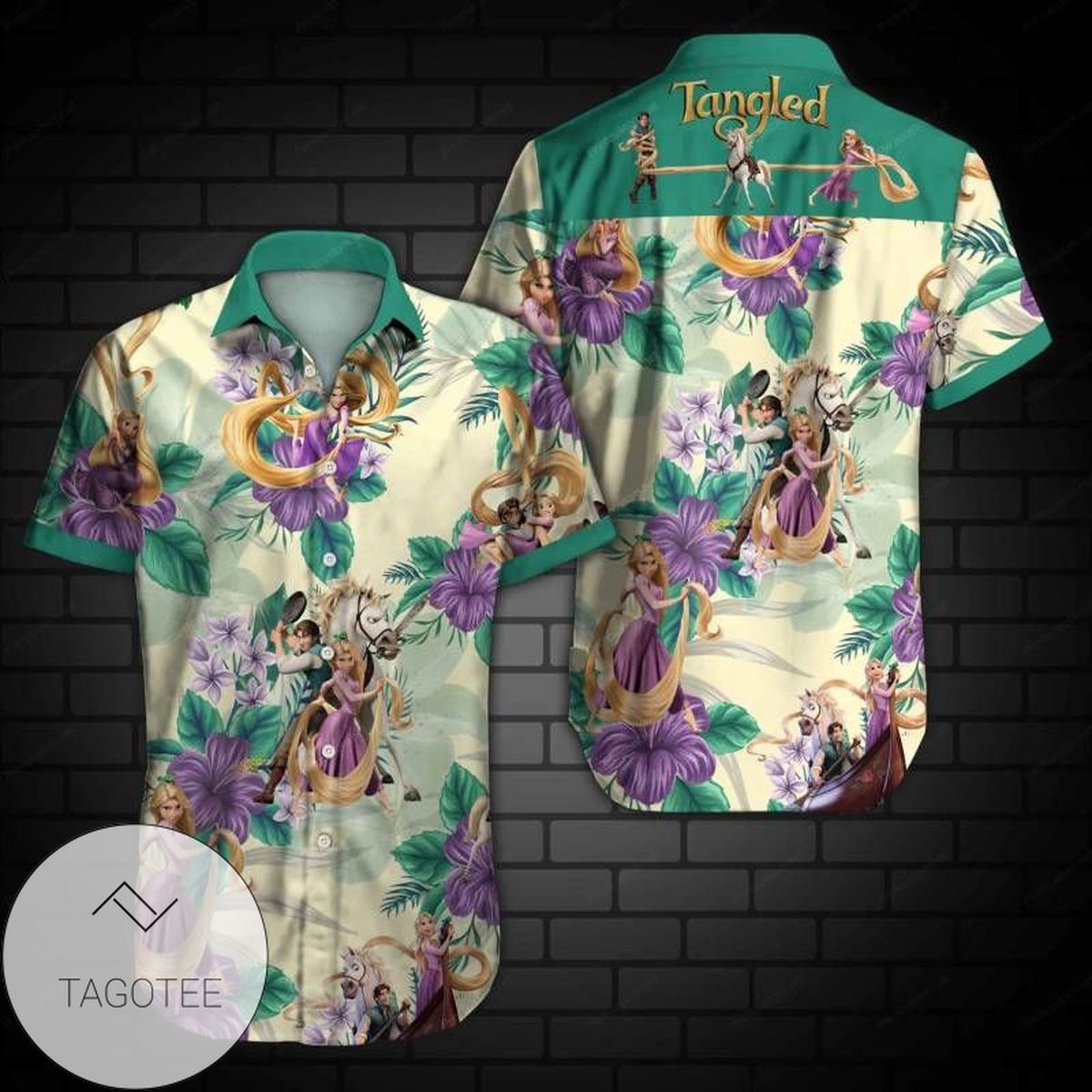 Tangled Hawaiian Graphic Print Short Sleeve Hawaiian Casual Shirt