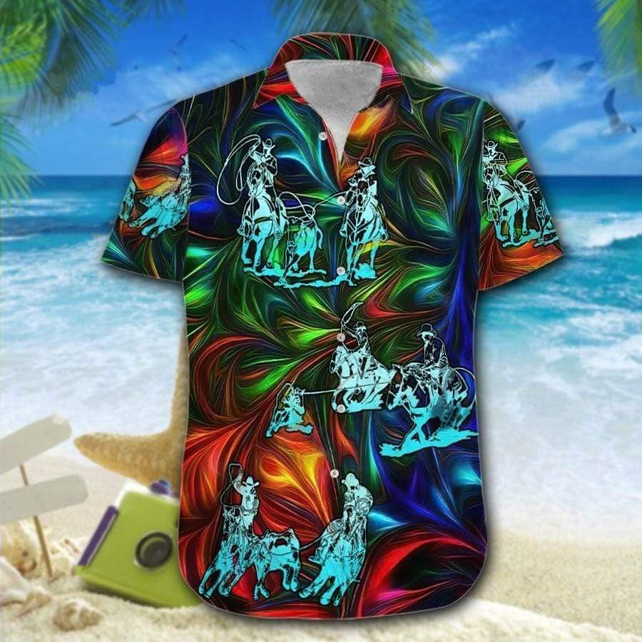 Team Roping Tropical Beach Hawaiian Aloha Shirt For Men Women