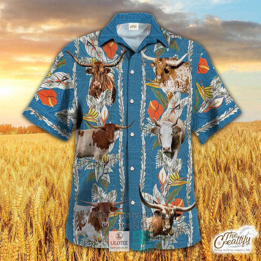 Texas Longhorn And Corn Pattern Hawaiian Shirt