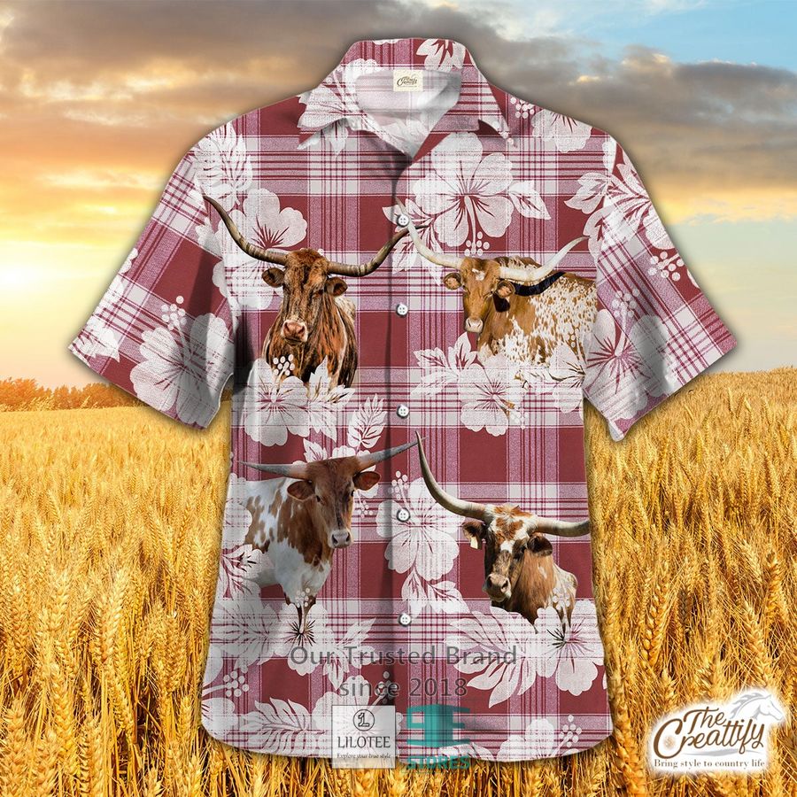 Texas Longhorn In Native American Pattern Hawaiian Shirt