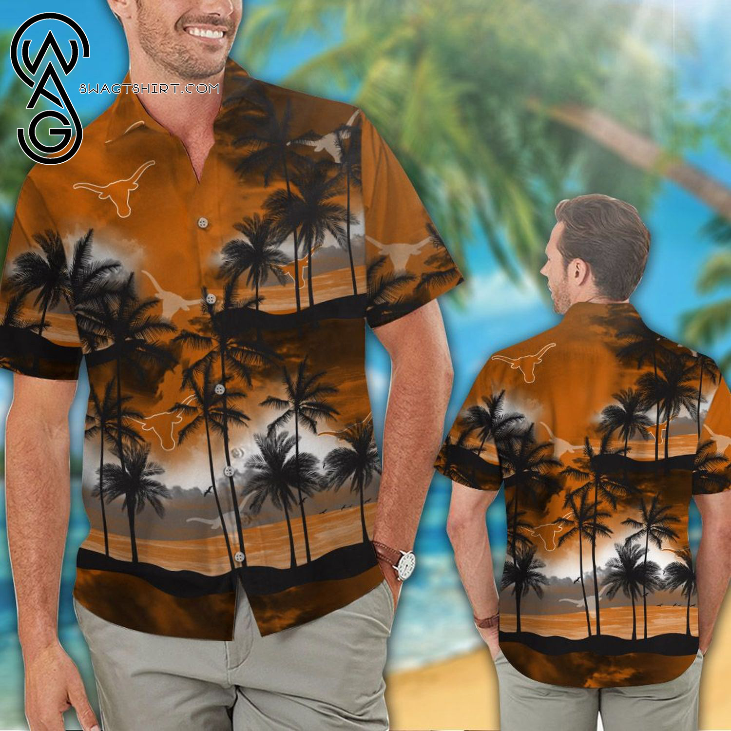 Texas Longhorn All Over Print Aloha Floral Summer Vacation Hawaiian Shirt