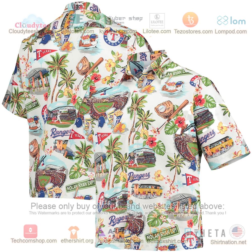 Texas Rangers Columbia Slack Tide Camp Royal Hawaiian Shirt