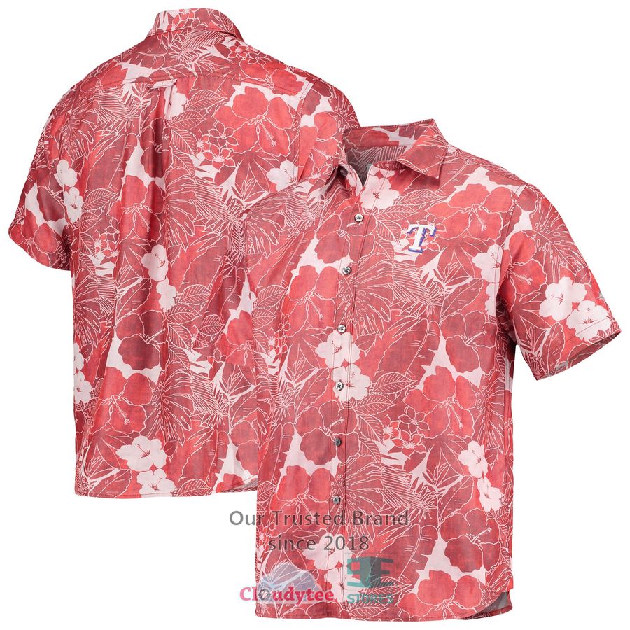 Texas Rangers Tommy Bahama Coconut Point Playa Floral Red Hawaiian Shirt