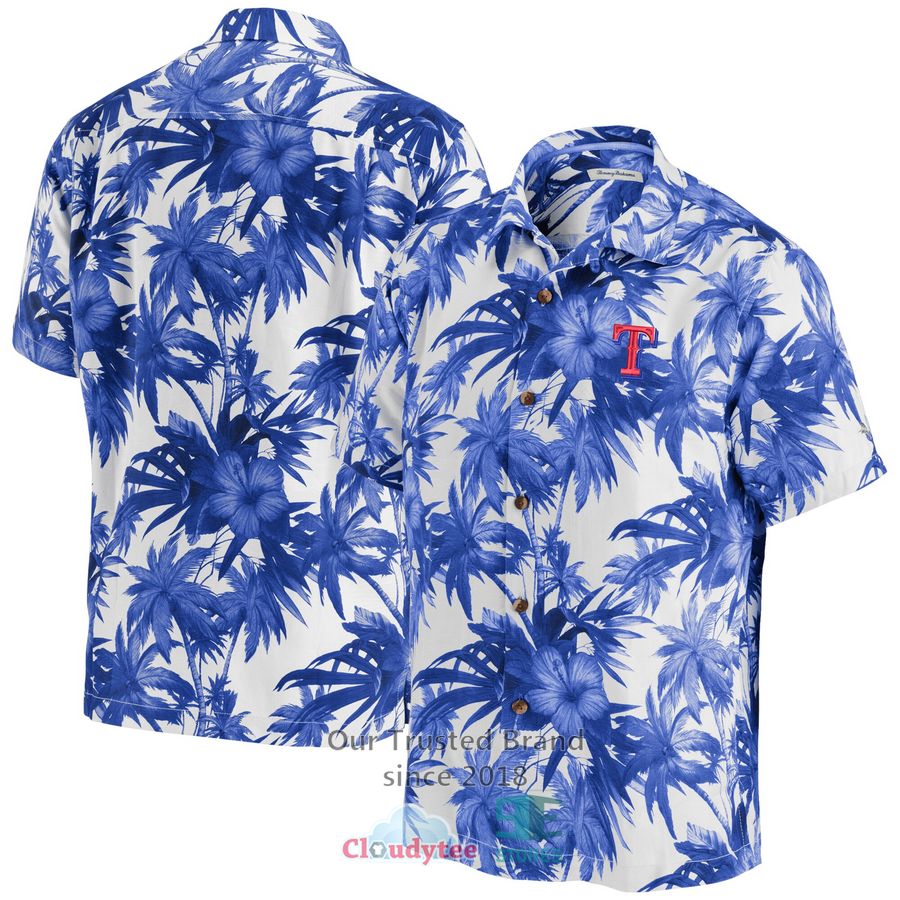 Texas Rangers Tommy Bahama Sport Harbor Island Hibiscus Light Blue Hawaiian Shirt