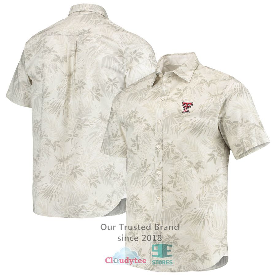 Texas Tech Red Raiders Tommy Bahama Forest Fronds Oatmeal Hawaiian Shirt