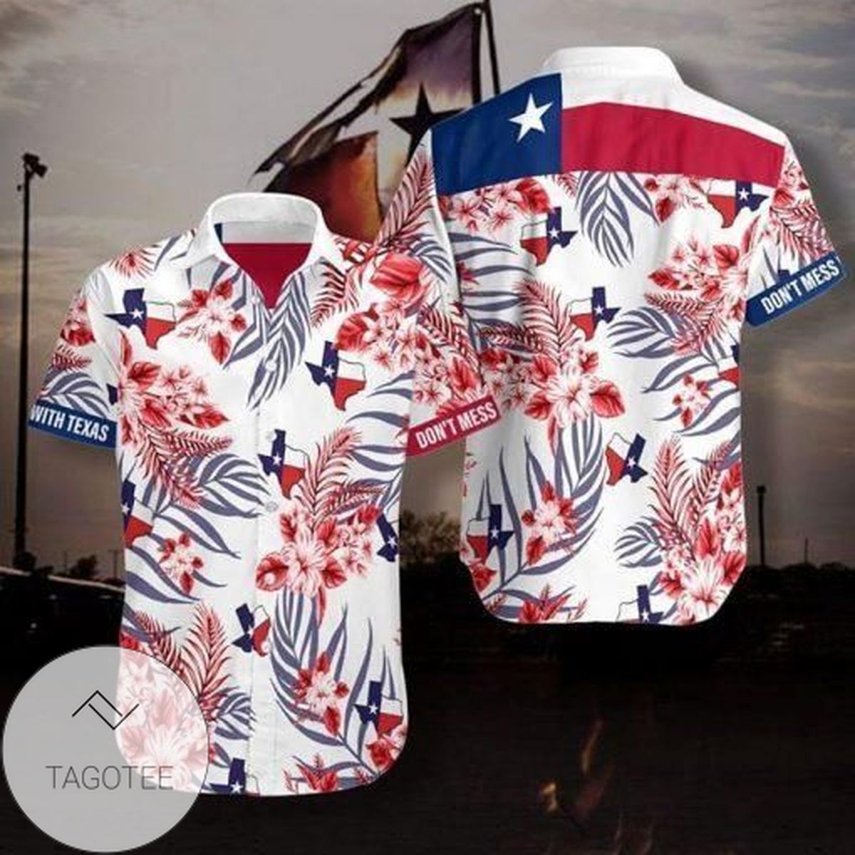 Texas Tropical Flag And Cow Skull Hawaiian Shirt