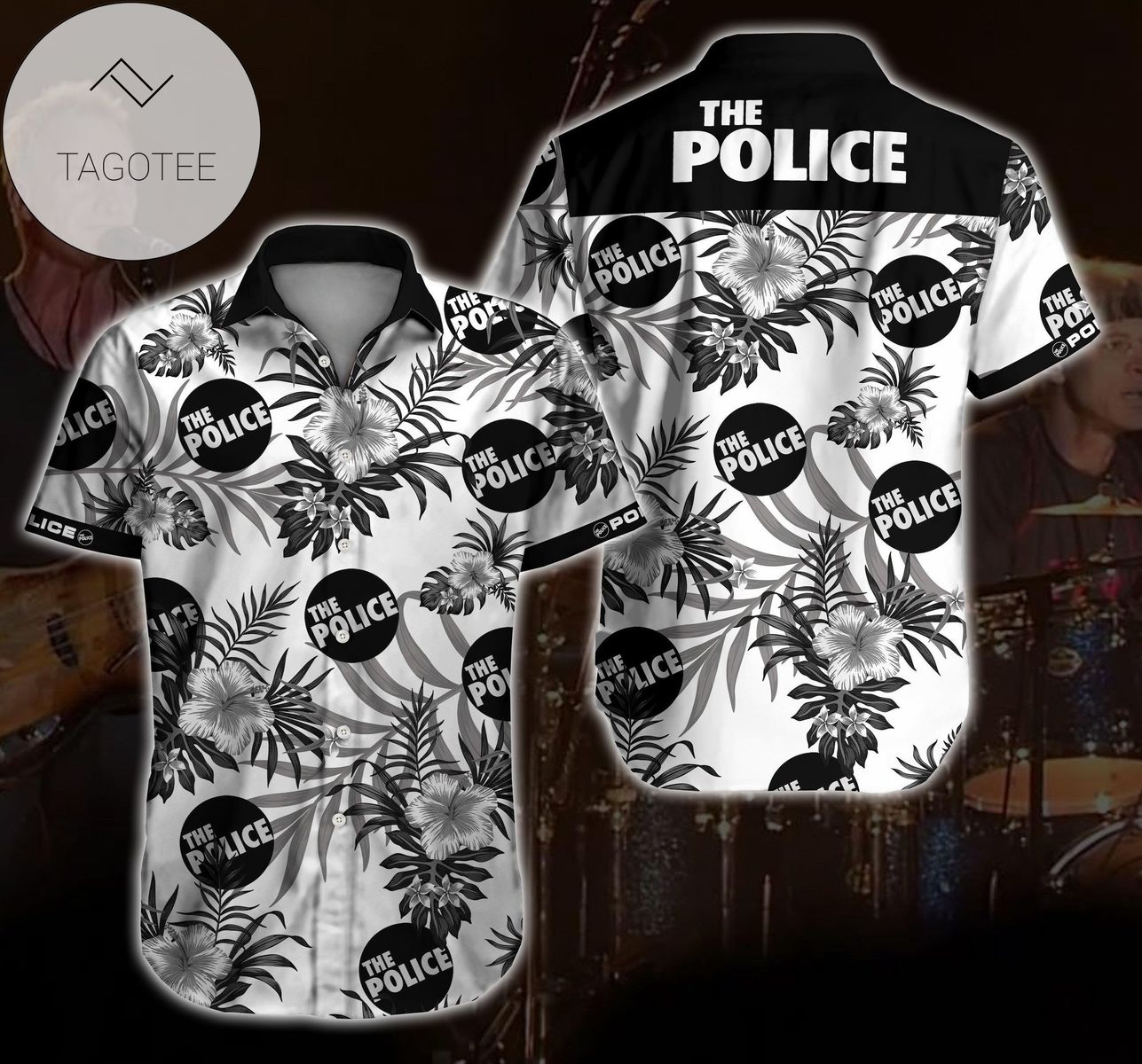 The Police Hawaiian Graphic Print Short Sleeve Hawaiian Casual Shirt