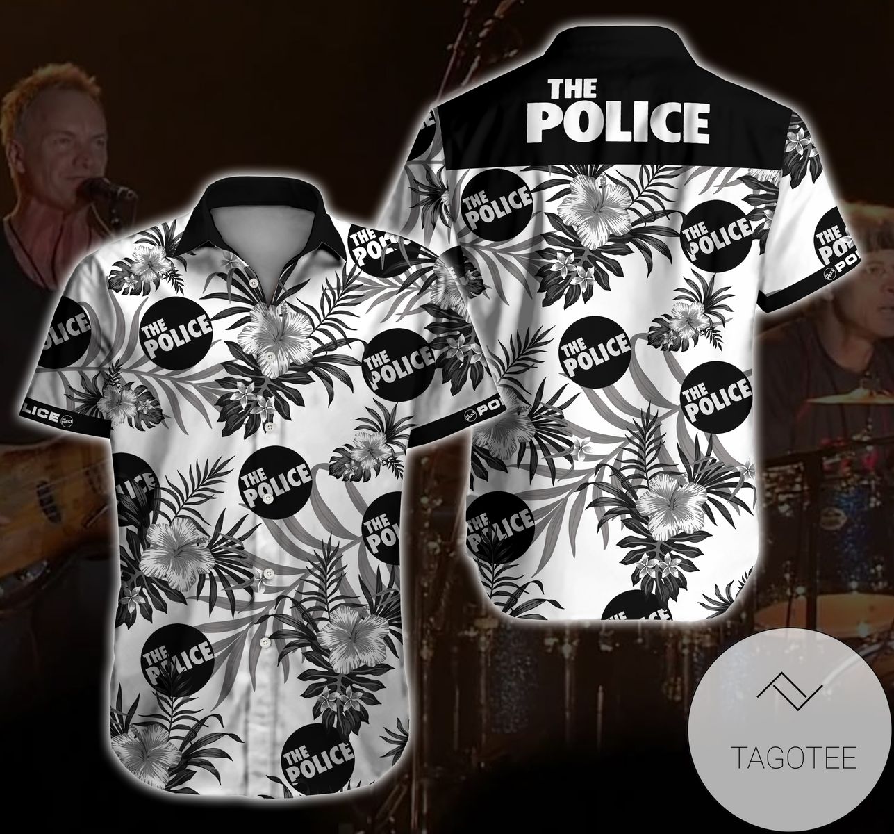 The Police Hawaiian Graphic Print Short Sleeve Hawaiian Casual Shirt