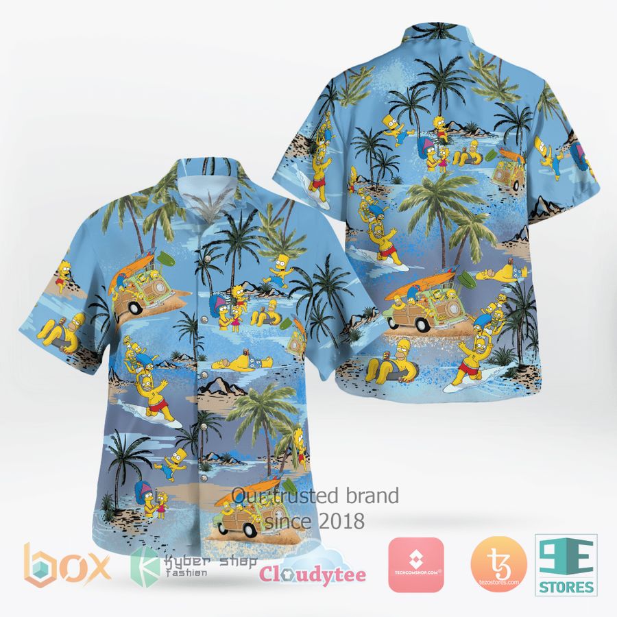 The Simpsons Family On The Beach Blue Hawaiian Shirt