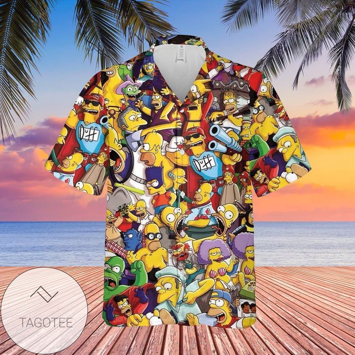 The Simpsons Have No Fear Have A Beer Hawaiian Graphic Print Short Sleeve Hawaiian Casual Shirt