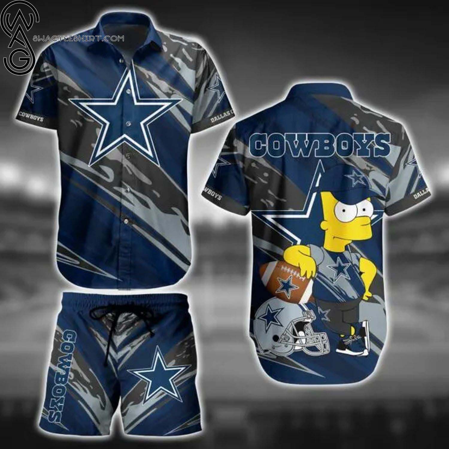 The Simpsons Play Football For Dallas Cowboys Summer Aloha Hawaiian Shirt