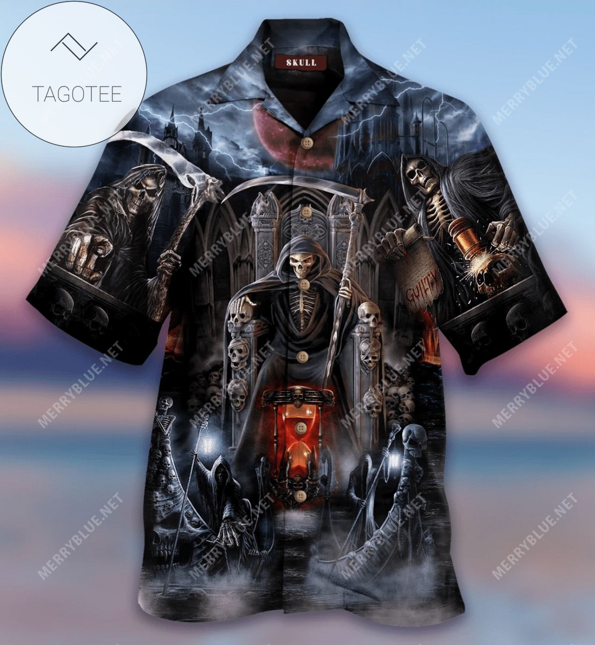 Thunder Death Skull Hell Tattoo Hawaiian Unisex Aloha Shirts V