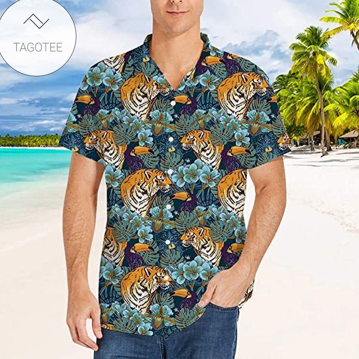 Tiger In The Dark Shirt For Men Hawaiian Shirt